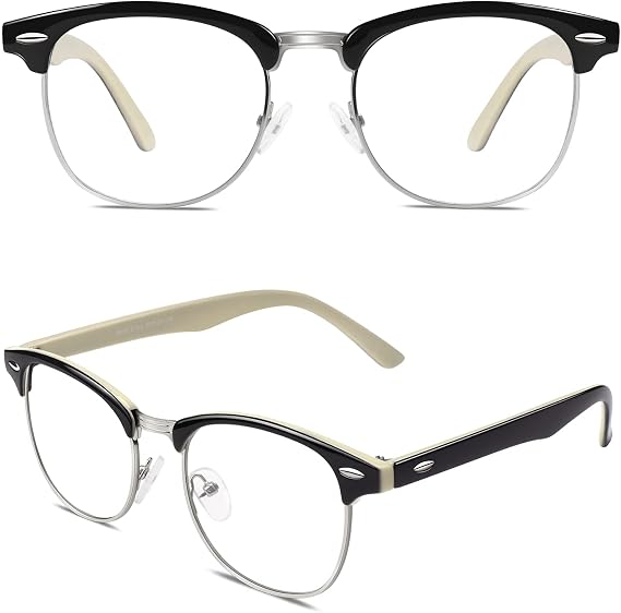 CGID Retro Fake Non-Prescription Glasses Clear Lens UV400 Men Women CN56 | Vintage Horn Rimmed,Adjustable Nose Pads,UV Protection Lenses,Nerd Style,Fashion Eyeglasses