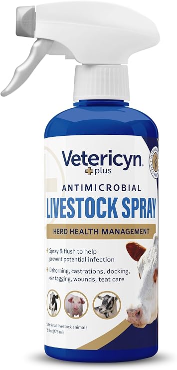 Vetericyn Plus Livestock Utility Spray | Wound Care Spray, Teat Spray, Dermal Cleanser, Safe, Non-Toxic and Antibiotic-Free Formula. 16 ounces