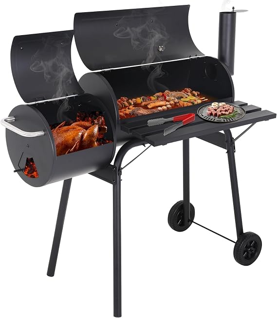 Charcoal Grill 43 Inch Outdoor BBQ Grill Portable Camping Grills with Offset Smoker & Pulleys for Picnics Parties Patio,Black