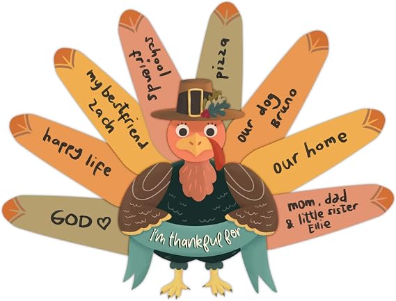 Honeyplum Thankful Turkey Thanksgiving Craft for Kids, 1 Pack
