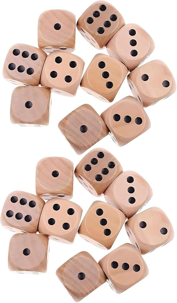 20Pcs Wooden D6 Dice Set, 20mm Round Corner, 6 Sided Gaming Dice for Adults Standard Game Dice