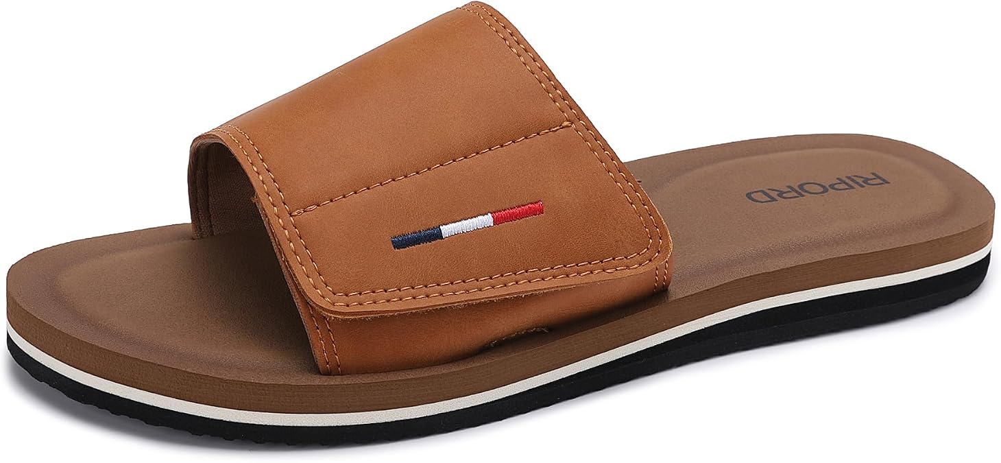 Mens Adjustable Slides Sandals Slip On Sandals | Comfortable Athletic Anti-Slip Slides Indoor Outdoor