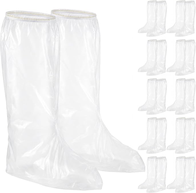 10 Pairs Waterproof Shoe Covers Boot Covers, Long Disposable Non-Slip Waterproof Boot Covers, Thickened Overshoes Shoe Rain Protector Covers for Men and Women (Transparent)