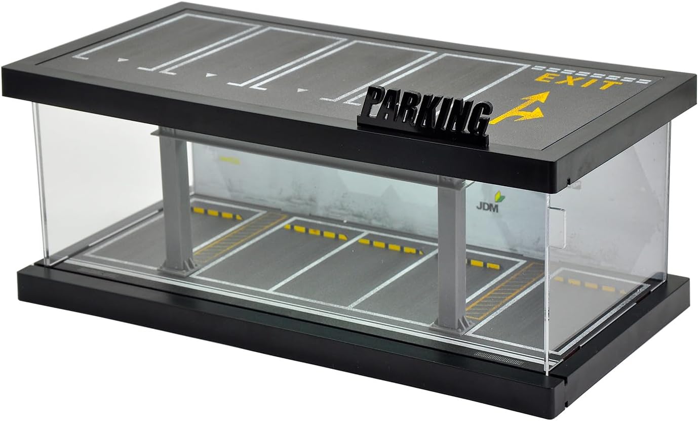 164 Scale Model Car Display Case - 1:64 Garage Display Case with Clear Acrylic Cover and LED Lighting for Diecast Cars, 10 Parking Spaces Toy Car Storage 86