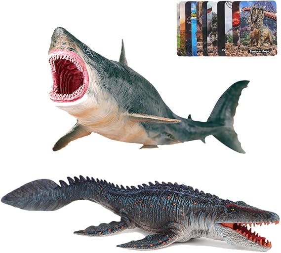 EOIVSH Megalodon & Mosasaurus Realistic Dinosaur Toys Set, Ocean Sea Monster Figures for Party Favors, Collection, Birthday Gifts