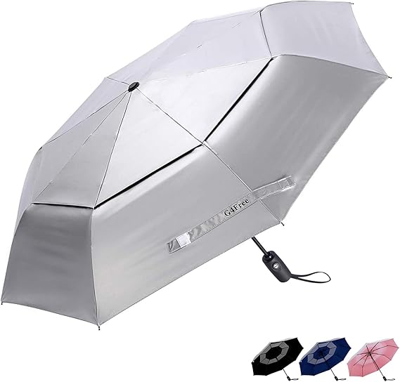 G4Free UPF 50+ UV Protection Travel Umbrella 42/46 Inch Windproof Silver Coating Sun Blocking Umbrella