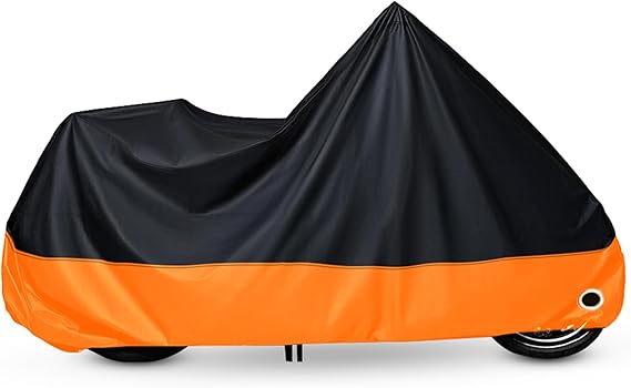 XYZCTEM Motorcycle Cover All Season Black&Orange Waterproof Sun Motorcycle Acessories, Fits up to 108 Harley Davison, Honda, Suzuki, Kawasaki, Yamaha and More