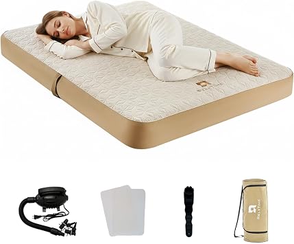 Queen Air Mattress with Hand Pump, Inflatable Camping Bed Fast Inflation, Portable Blow Up Mattress for Home, Travel, Guests, Hiking, Picnic, Supports up to 1000 lbs