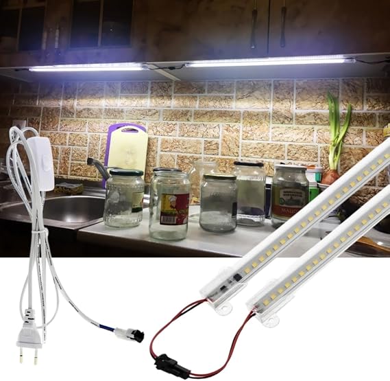 50 Cm Şeffaf Led Şerit 220V Aydınlatma, Fişli ve Butonlu, Eklenebilir, Çubuk Bar Led, Mutfak Tezgah Led Işık, Dolap ve Masa Ledleri, TV Arkası Led, Yüksek Lümen, 2/3/4/5/6 Adet Set (3, Beyaz) [Enerji Sınıfı A]