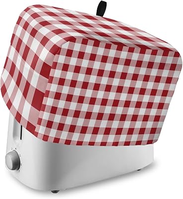 Farmhouse Red Plaid Toaster Cover 2 Slice, Small Kitchen Appliance Cover, Rustic Red White Checkered With Loop, Bread Machine Polyester Dust Protection