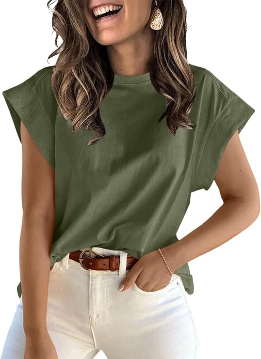ZDC Women's Cap Sleeve Tank Tops Summer Crew Neck T Shirts Basic Solid Tee