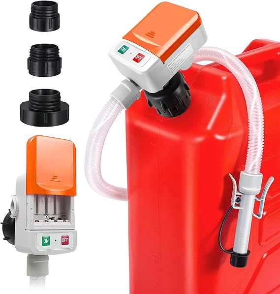 Portable Fuel Transfer Pump, 12V/AA Battery Powered, 3.2 GPM Auto-Stop Safe Pump with 51 Hose & 4 Universal Adapters, for Gas, Diesel, Oil for Car, Boat, Tractor, Lawn Mower, Emergency Kit