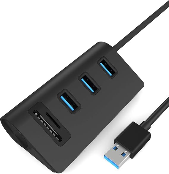 USB 3.0 HUB, Cateck Bus-Powered USB 3.0 3-Port Aluminum Hub with 2-Slots Card Reader Combo for iMac, MacBook Air, MacBook Pro, MacBook, Mac mini, PCs and Laptops, Black