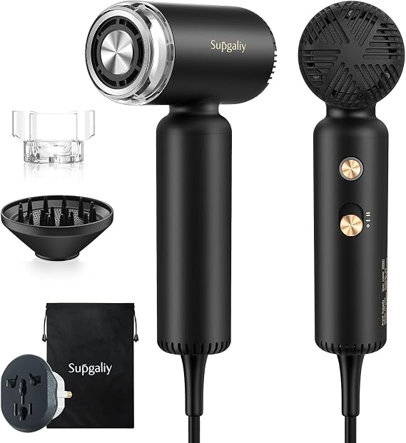 Dual Voltage Travel Hair Dryer, Mini High-Speed Blow Dryer for Fast Drying, Ionic Hairdryer with Diffuser Gift Women, Lightweight Compact Portable,Quiet,European International 100-240V,Black