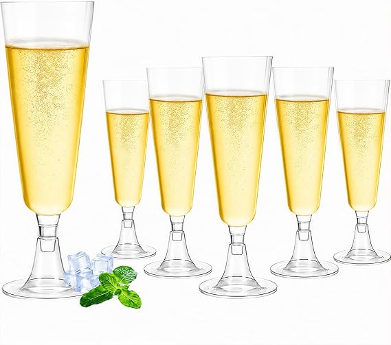 Plastic Champagne Flutes, 30 PCS Plastic Champagne Glasses 150 ml Reusable Prosecco Glasses for Parties Christmas Weddings & Toasts Birthdays Reusable 16 x 5.5 cm Transparent