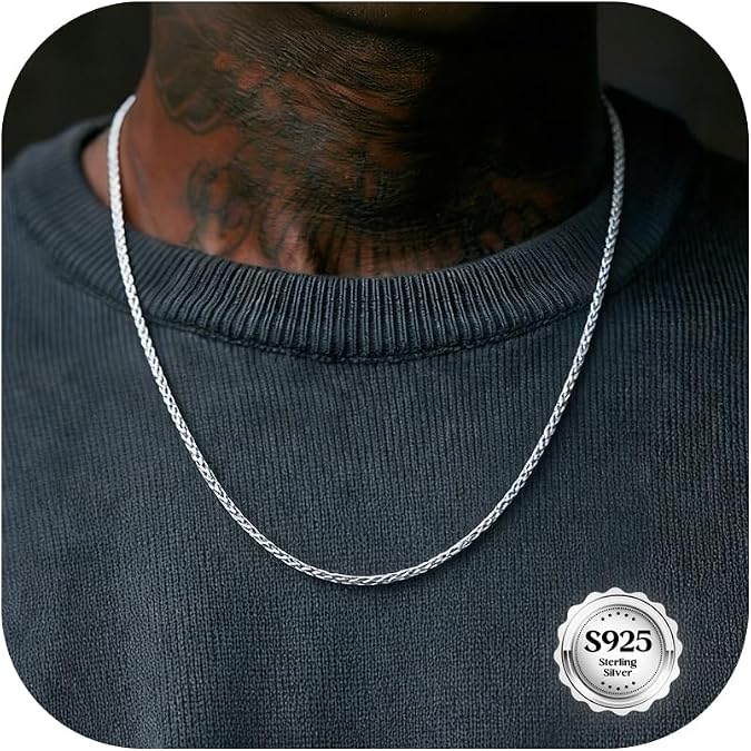 YADOCA Silver Chain Mens Necklace Wheat Mens Sterling Silver Chain for Men