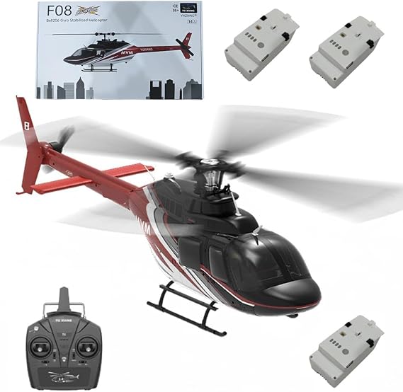F08 Bell206 RC Helicopter Model with Optical Flow Positioning, 1/27 Scale 6CH Brushless Direct-Drive Stabilized Helicopter 6G/3D Brushless Flybarless Aircraft for Adults - 3PCS Battery