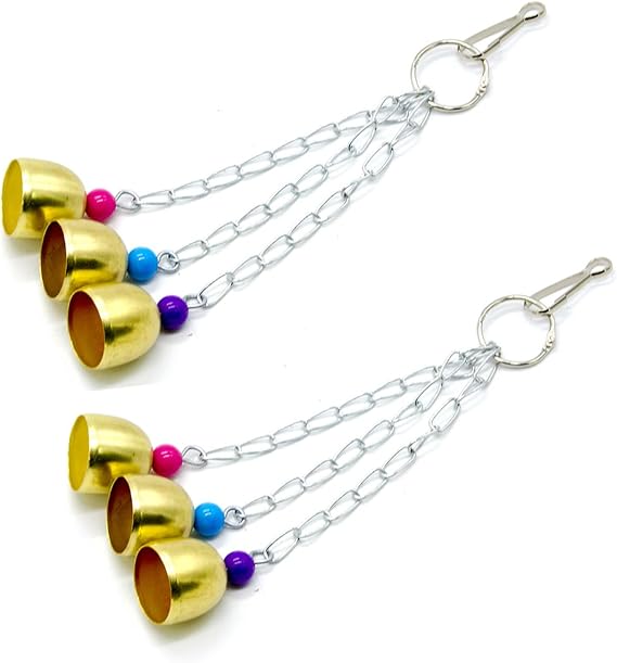 2 Pack Pet Parrot Bell Toy, 6Pcs Stainless Steel Hanging Bells Bird Chewing Toy for Bird Parrot Conure Cockatoo Macaw African Grey Parakeet Cockatiel Lovebird Finch Cage