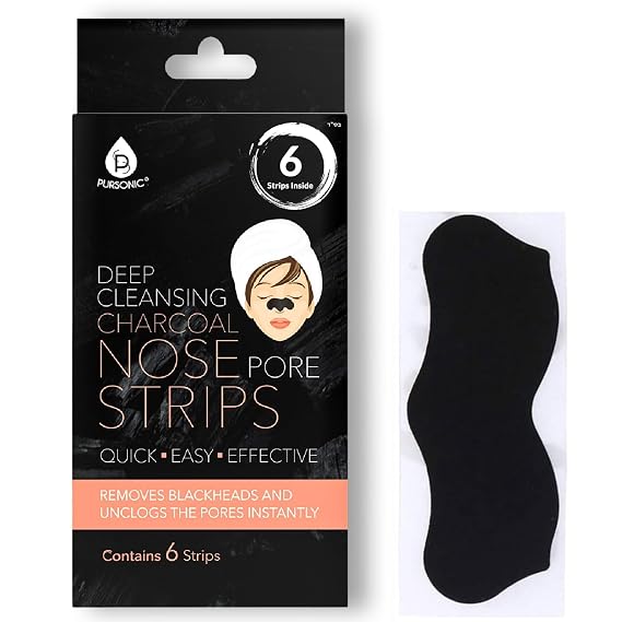 Pursonic Deep Cleansing Nose Strips Blackhead Remover - Charcoal Nose Pore Strips for Instantly Unclogging Pores, Easy-to-Use for All Skin Types - 6 Strips (Pack of 1)