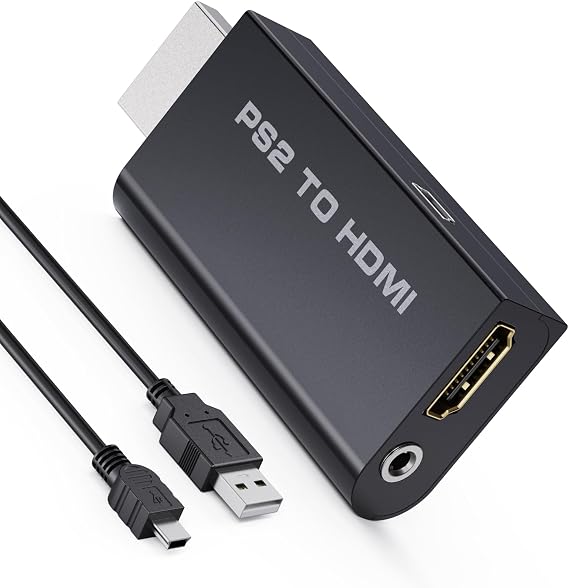 PS2 to HDMI Converter Adapter, HDMI Cable for PlayStation 2 Console, Audio Video Converter for HDTV HDMI Monitor, Plug and Play with 3.5mm Audio Output and USB Power Cable