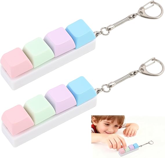 Keyboard Fidget Toy Keychain, Creative Stress Relief Cube Keycap Keyring, Funny Decompression Clicker Mini Keyboard Gadget, Portable Macaron Color Keychain Gift for Adults