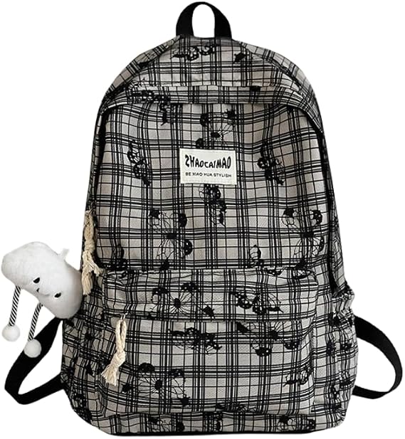 Cute Backpack Trendy Shoulder Bag, Kawaii Floral Aesthetic Mori Kei Daypack Coquette Fairy Backpack Y2k Purse Bookbag (black)