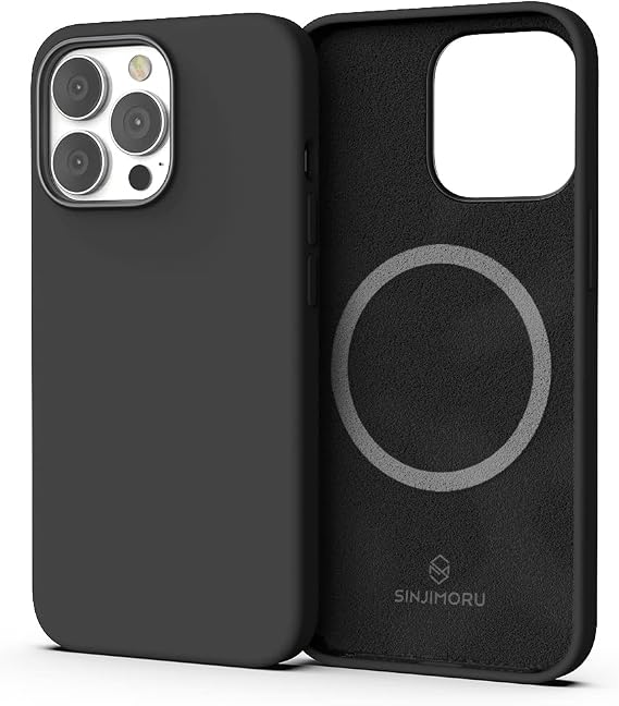 Sinjimoru Magnetic Silicone Case for iPhone 13, Anti-Dust and Compatible with Magsafe, iPhone 13 Silicone Case for MagSafe Black
