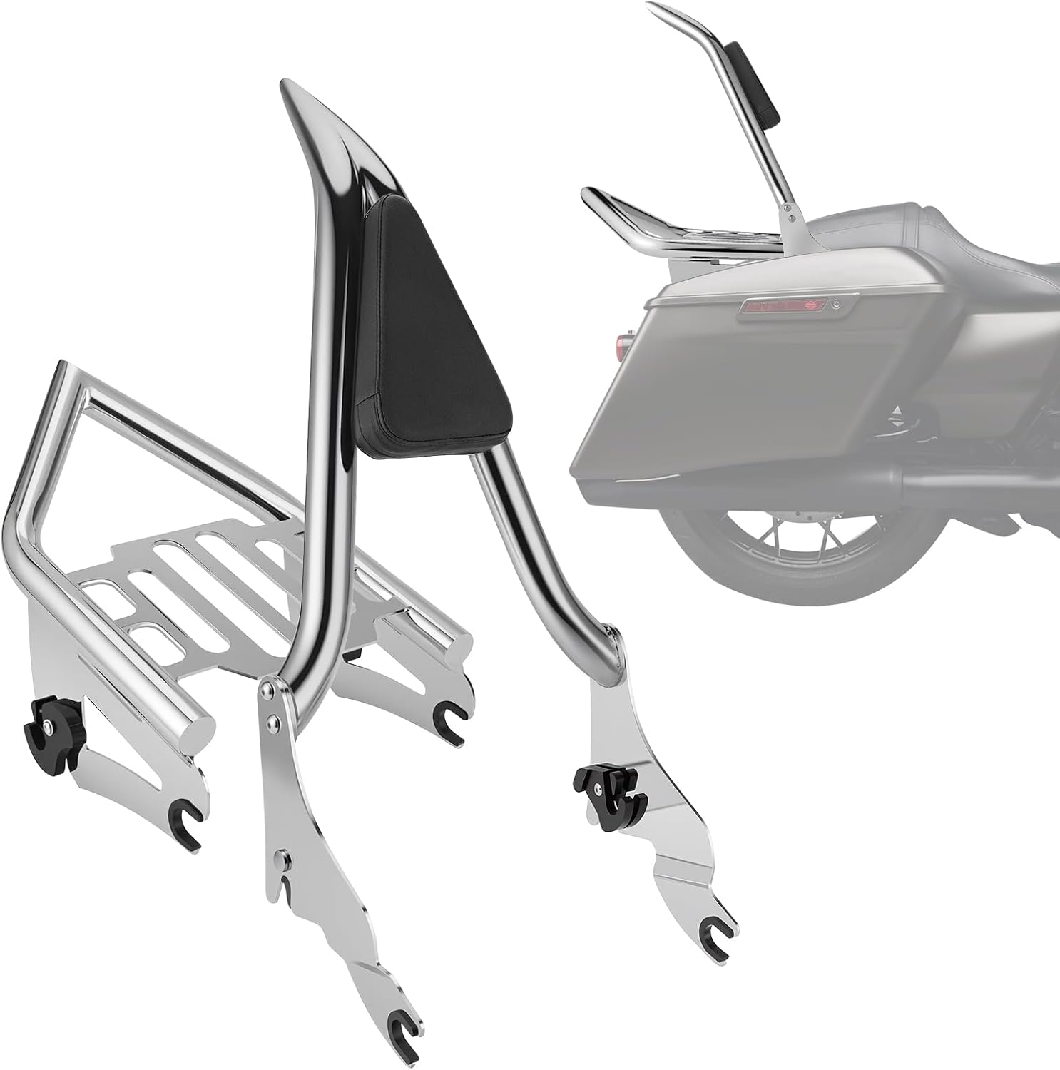 Sissy Bar Luggage Rack, Detachable Rear Passenger Backrest Compatible with Harley Davidson Touring Models 2009-2024 Street Glide Road Glide Electra Glide Road King Chrome