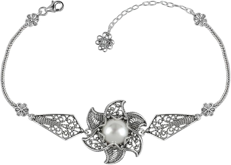 Filigranist 925 Sterling Silver Filigree Art Blossoming Lotus Flower Design Woman Adjustable Link Bracelet with Gemstone Options