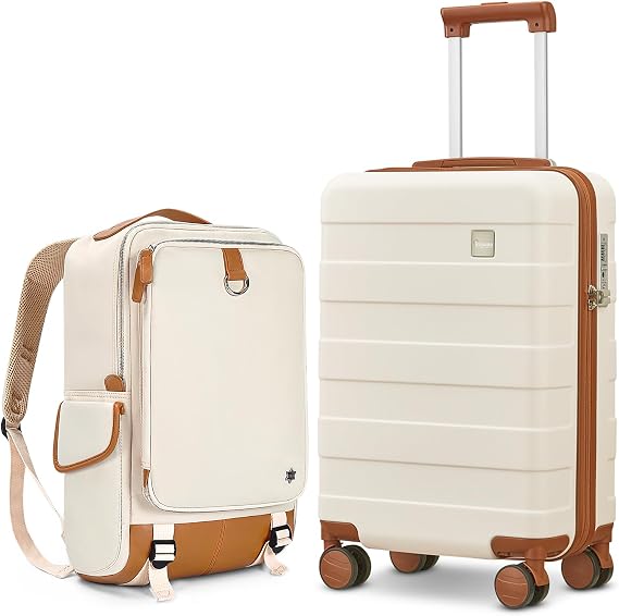 imiomo 3 Piece Luggage Sets,Suitcase with Spinner Wheels,Luggage Set Clearance for Women, Lightweight Rolling Hardside Travel Luggage with TSA Lock (Beige, 2 piece set (BP/20))