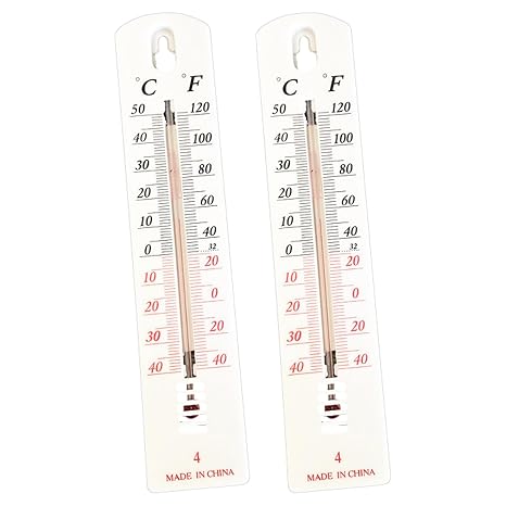 2Pcs Wall Mounted Thermometer Indoor Outdoor – Large Display Dual Scale Celsius & Fahrenheit – Accurate Liquid-in-Glass Temperature Gauge for Home, Garden, Greenhouse, Office & Nursery (White)