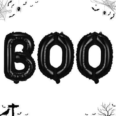 Halloween BOO Foil Balloons, Black Balloon Banner Set for Party, 16 Inch Mylar Letters Bunting Kit for Horror Spooky Theme Night Decorations Supplies
