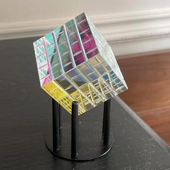 Magik Chroma Cube Sculpture, Creative Dichroic Vertical Crystal Sculpture,Amazing Colorful Magical Cube 8cm for Home Office Desktop Decoration (66cm)