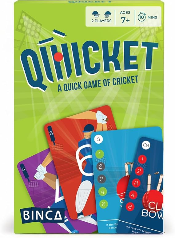 Qwicket Cricket Card Game, Fast & Fun Indoor Card Game for Kids, Teens & Family, Kids Card Games for Ages 7 and Up, Gifts for Cricket Lovers, 2 Player Travel Game