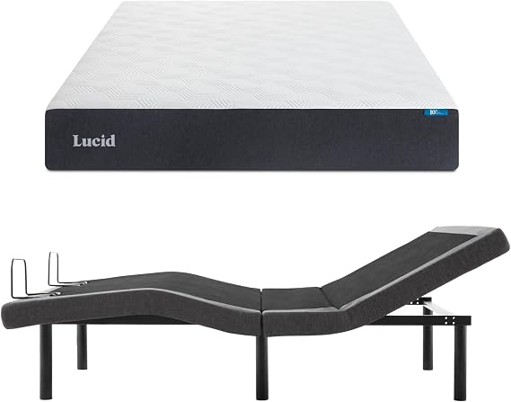 LUCID 10 Inch Plush Gel Memory Foam Mattress and LUCID L300 Adjustable Base (Queen)