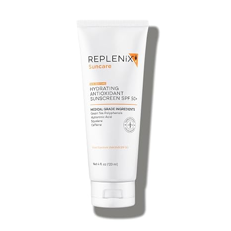 Replenix Hydrating Antioxidant Mineral Broad-Spectrum Sunscreen with Medical-Grade Zinc, Dermatologist-Developed Oil-Free SPF 50+ for Face & Body, Non-Comedogenic & Hypoallergenic (4 fl. oz.)