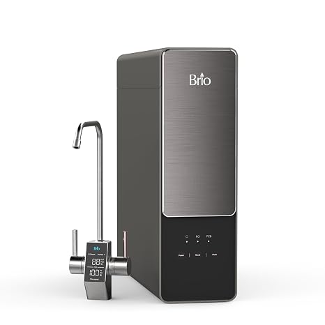 Brio AQUUS TROE800COL Reverse Osmosis Water Filtration System, 4-Stage Tankless RO Water Filter System for Under Sink, 800 GPD, 2:1 Pure to Drain, Reduces TDS, Smart Faucet, USA Support, Black/Silver