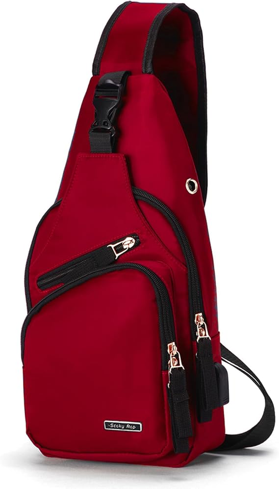 Seoky Rop Men Women Sling Backpack Nylon Water Resistant Shoulder Chest Crossbody Sling Bag with USB Charging Port