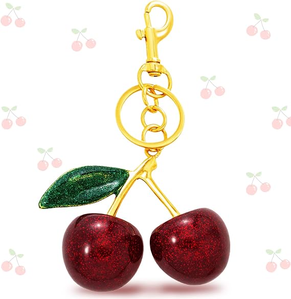 Glitter Cherry Keychain Cute Cherry Bag Purse Charms Keychain for Women Car Cherries Accessories Keychains