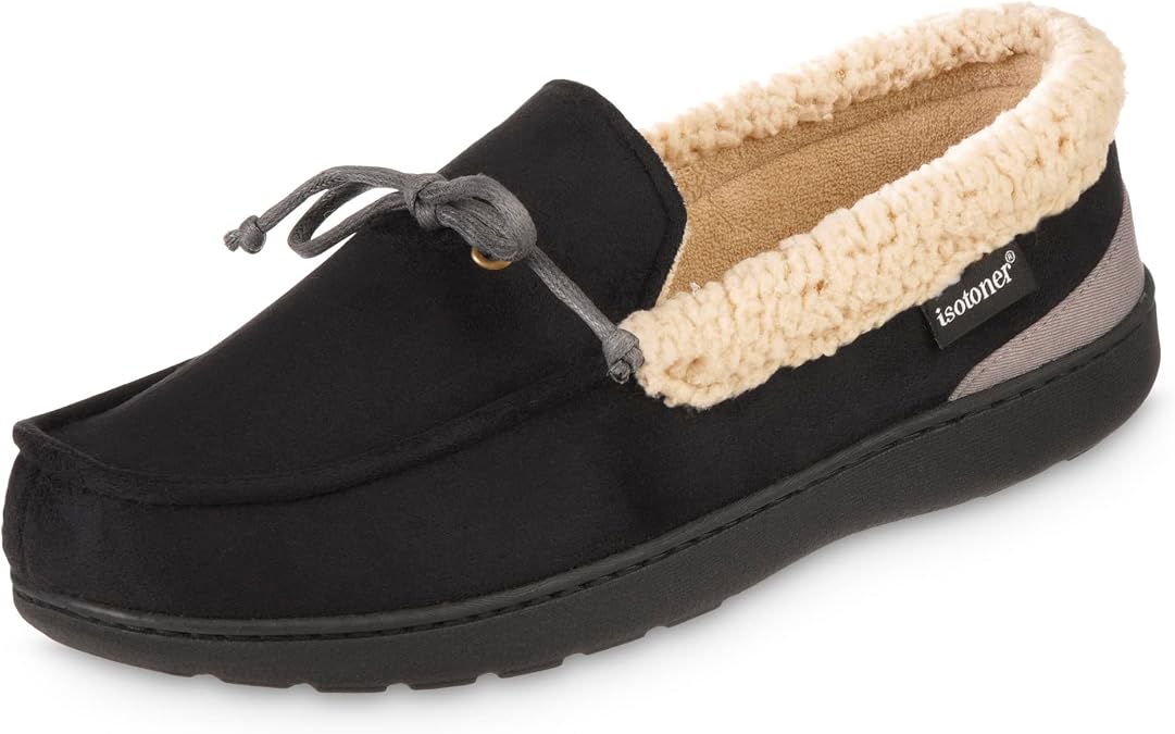 isotoner Men's Indoor/Outdoor Slip-on Vincent Microsuede Moccasin Slippers With Memory Foam Comfort