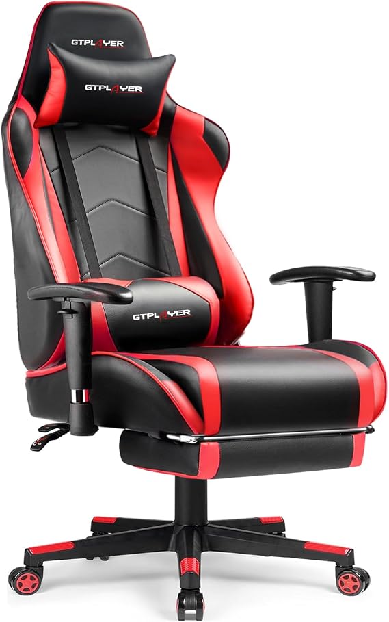 Gaming Chair with Footrest, High Back Computer Chair Ergonomic Game Desk Chair Racing Executive Adjustable Swivel Rocker with Headrest and Lumbar Support
