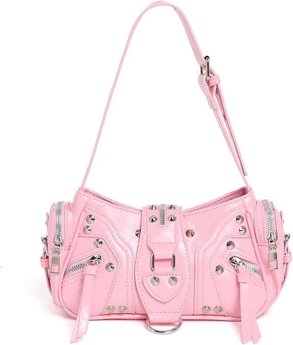 Y2k Shoulder Bag Women Small Buckle Hobo Bag Studded Gothic Purse