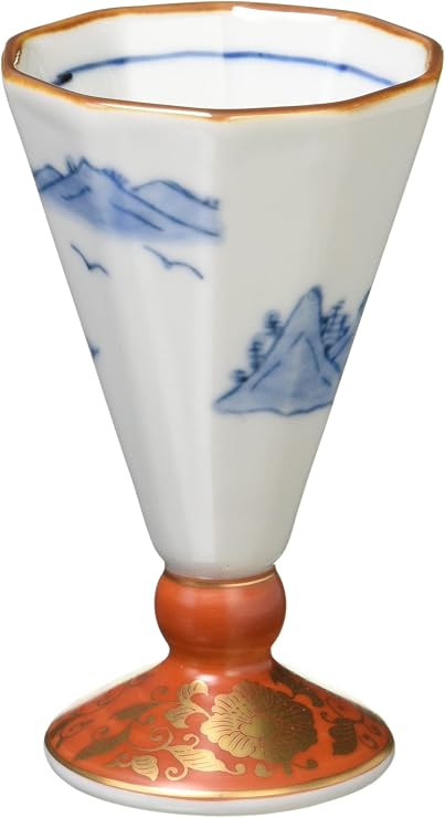 Hasami Ware 009014-778 Hayashikurou Kiln Gorgeous Kyomari Style Sake Glass, Golden Brocade