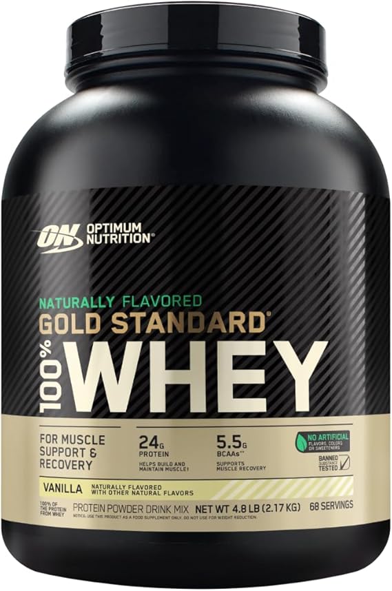 Optimum Nutrition Gold Standard 100% Whey Naturally Flavored Protein Powder 4.8 Packaging May Vary, Vanilla, 76.8 Ounce