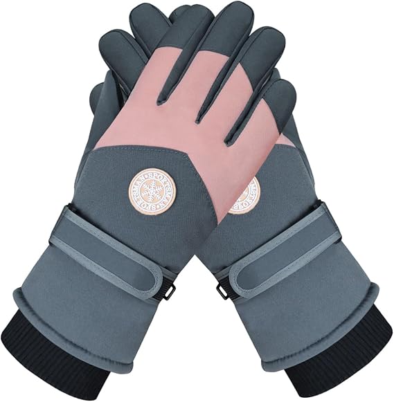 Ski Gloves for Women, Waterproof Touchscreen Thermal Snow Gloves for Cold Weather, Winter Windproof Warm Snowboard Glove with Plush for Outdoor
