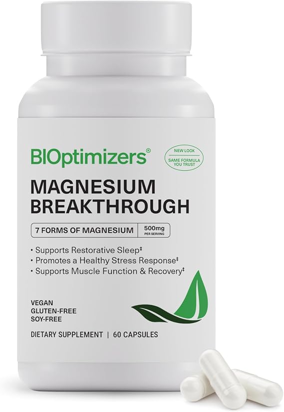 BIOptimizers Magnesium Breakthrough 500mg, 7 Forms of Magnesium 60 Capsules