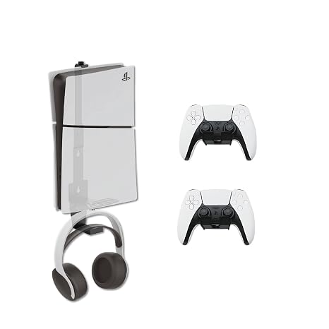 Wall Mount for PS5/ PS5 Slim/ PS5 Pro - With 2 Controller Mounts, Vertical Display, Open Design- Black Gaming Console Holder & Stand Kits