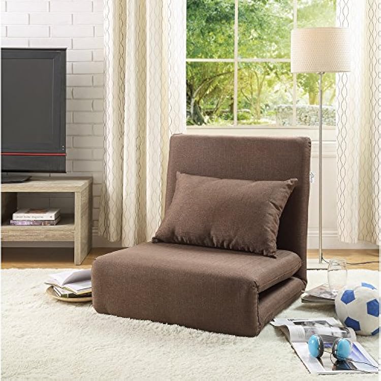 Loungie Linen Chair - Brown | Design: Relaxie | Sleeper Dorm Bed Couch Lounger Sofa | 5-Position Adjustable