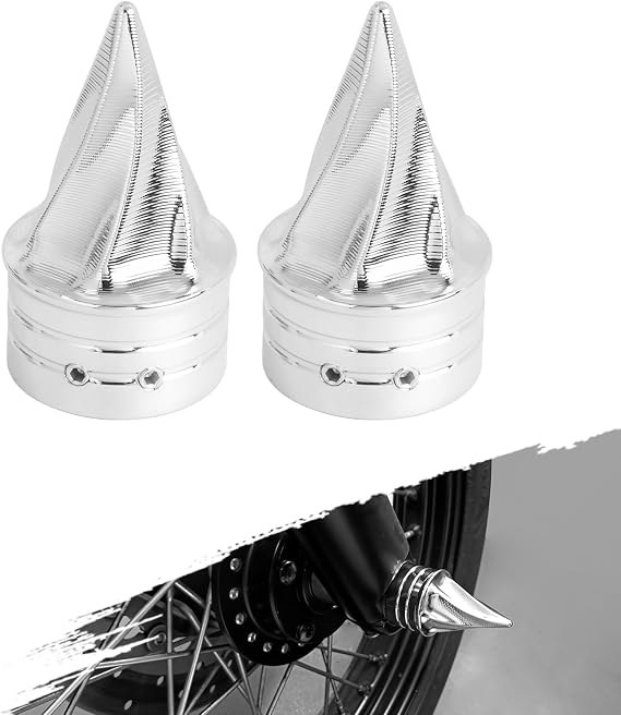 Motorcycle Front Axle Nut Covers Spike Axle Caps CNC Fit For Harley Touring Road King Street Glide Special Softail Dyna Sportster (Chrome Axle Nut Cover)