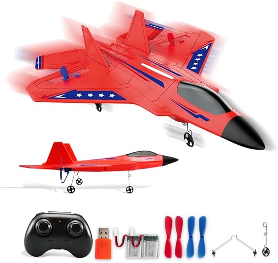 Red F-22 Raptor 2.4GHz RTF RC Airplane With 6-Axis Gyro Easy Fly For Kids | stable 6-axis gyro easy to fly anti-interference control beginner-friendly outdoor RC glider toy for kids outdoor flying